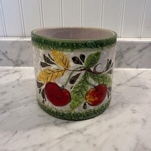 Italian Hand Painted Fruit Ceramic Planter Pot Canister Bowl 1950's 4.5" FLAW